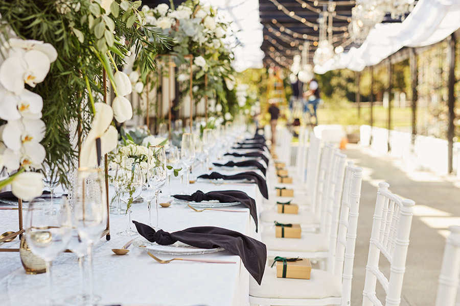 Elegant wedding rental setup in Orange County by Cherry Blossom Event Rental